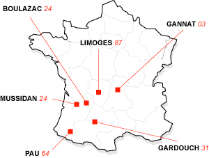 Le Groupe Lauri�re est implant� � Boulazac(24), Limoges(87), Gannat(03), Mussidan(24), Pau(64) et Gardouch(31)